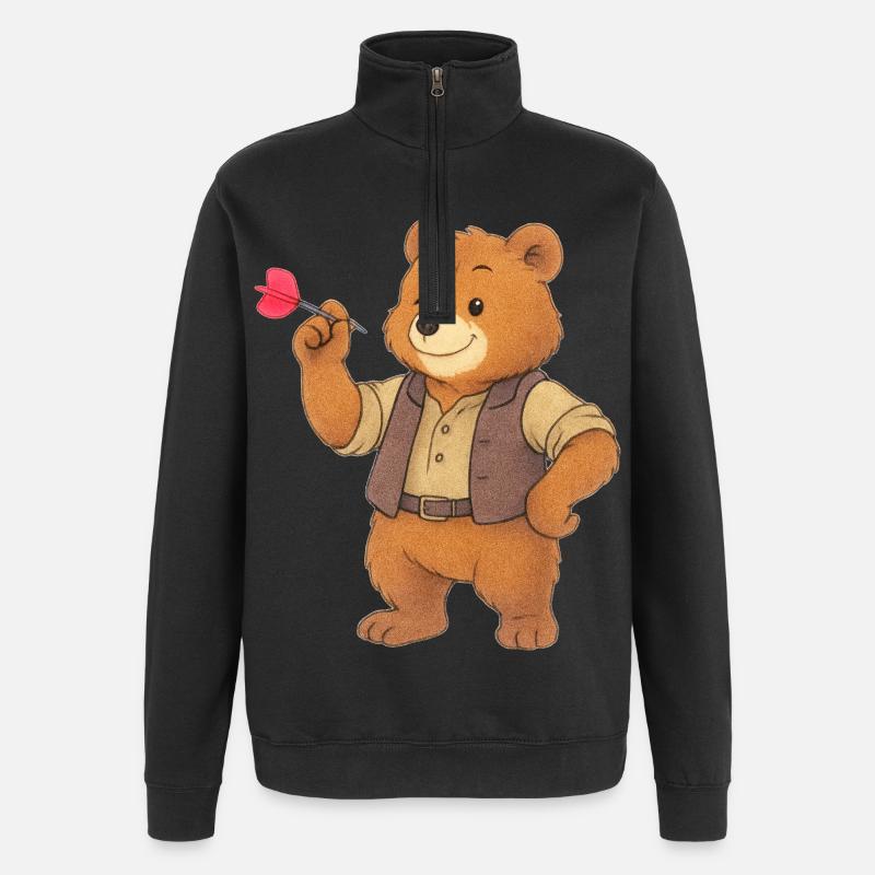 Bear playing darts - Quarter-Zip Sweatshirt - black