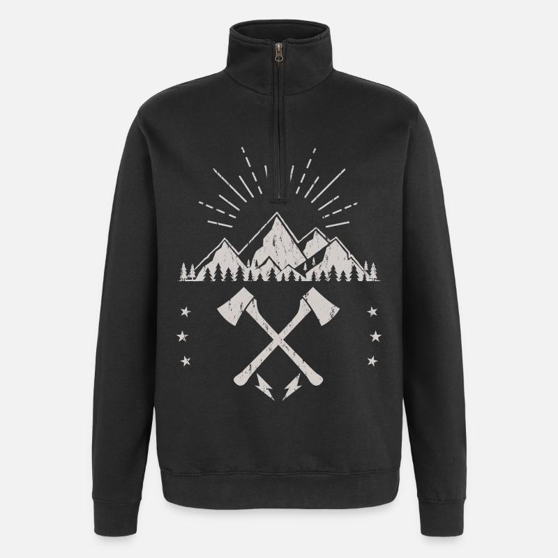 Rugged Mountain Sunrise Axe Emblem - Quarter-Zip Sweatshirt - black