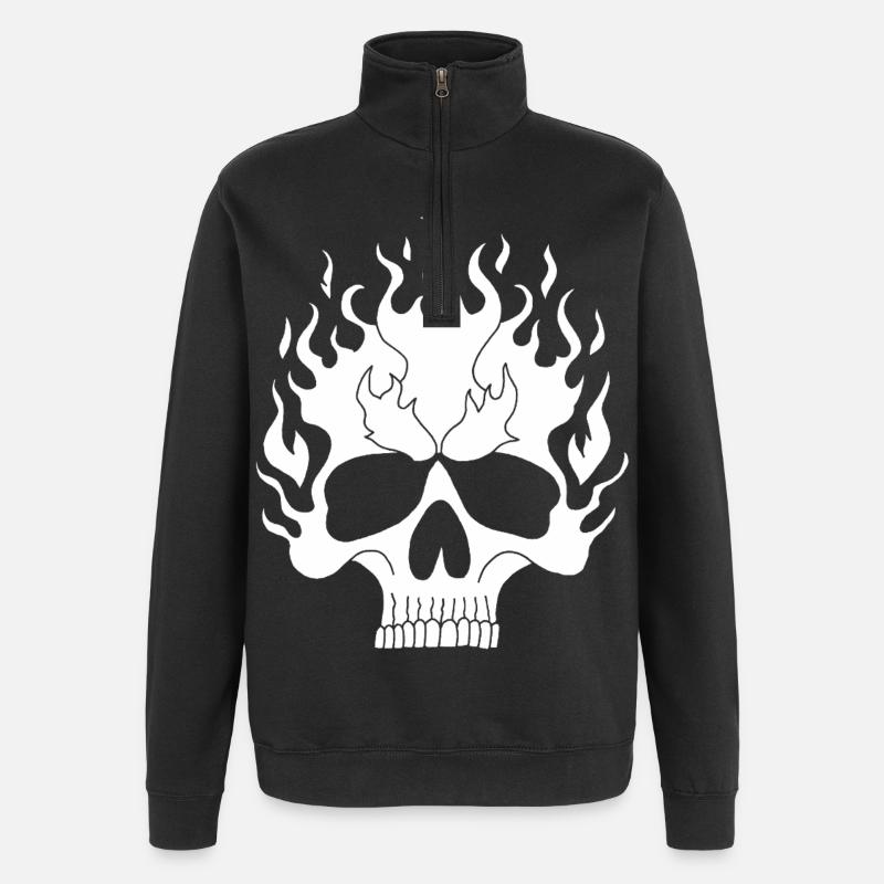 Crâne enflammé blanc - Sweat à zip 1/4 - noir