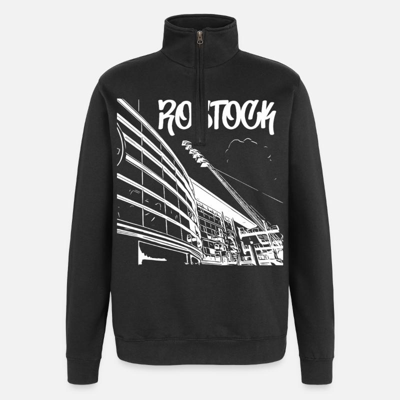 Rostock Skyline Stadionblick - Quarter-Zip-Sweatshirt - Schwarz