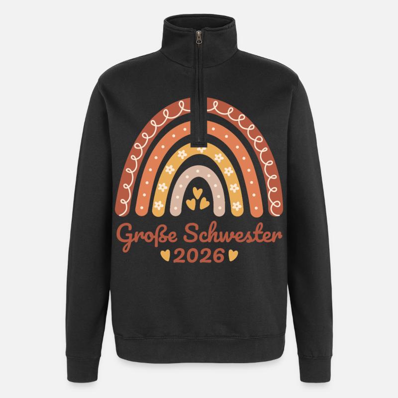Große Schwester 2026 Regenbogen - Quarter-Zip-Sweatshirt - Schwarz