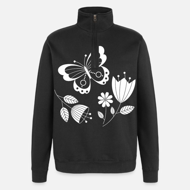 Papillon avec des fleurs - Sweat à zip 1/4 - noir