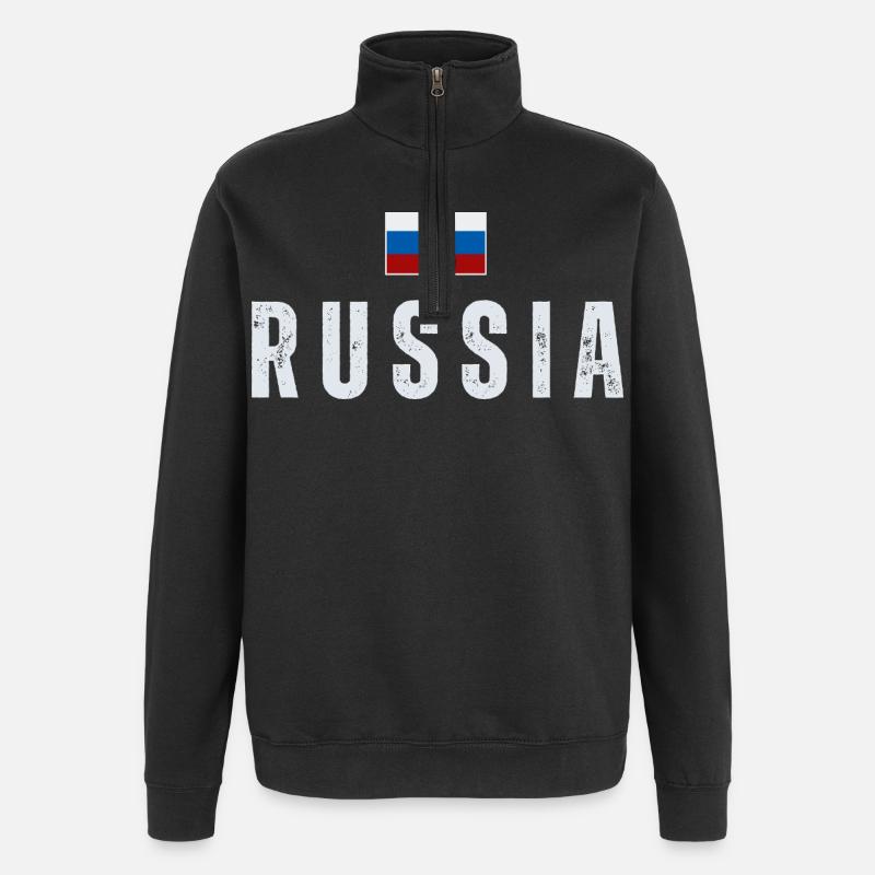 Drapeau russe, fierté russe - Sweat à zip 1/4 - noir