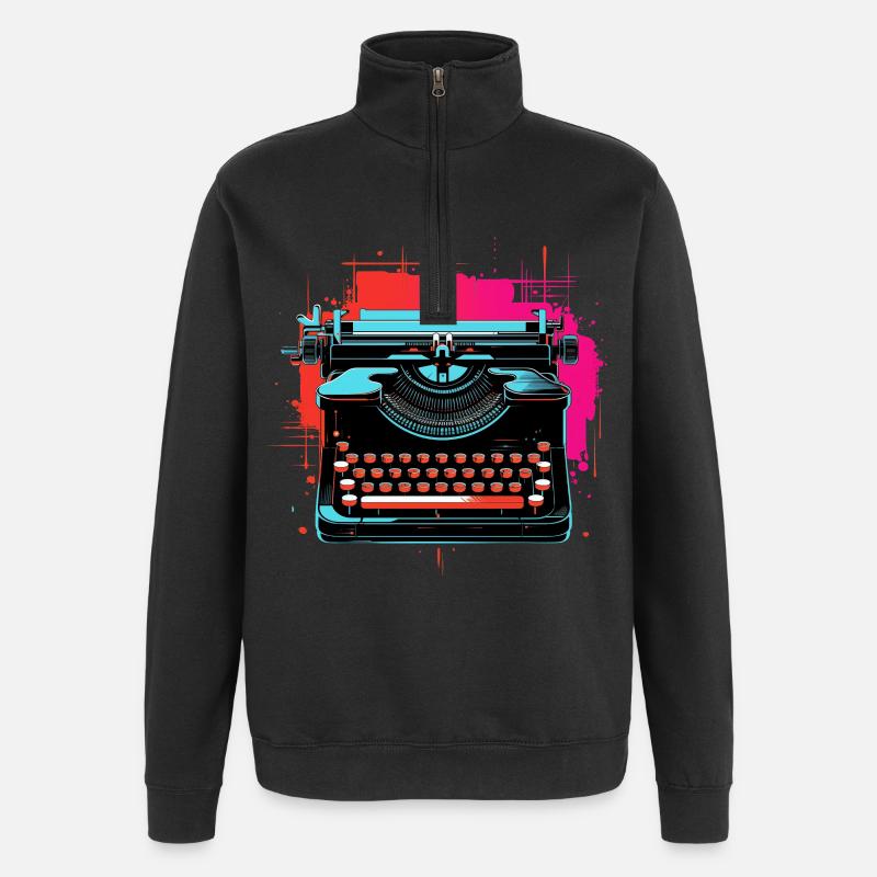 Machine à écrire Retrowave - Sweat à zip 1/4 - noir