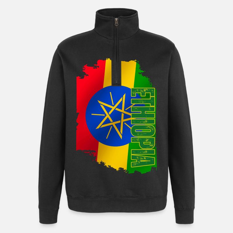 Drapeau de l’Éthiopie vertical, J’aime l’Éthiopie - Sweat à zip 1/4 - noir