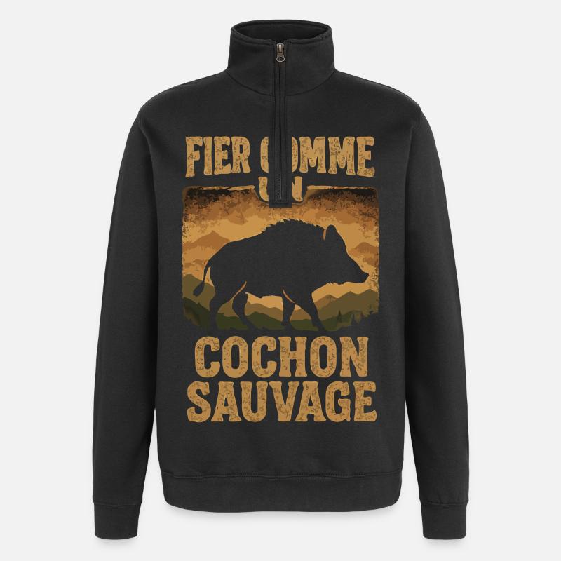 Fier Comme Un Cochon Sauvage - Sweat à zip 1/4 - noir