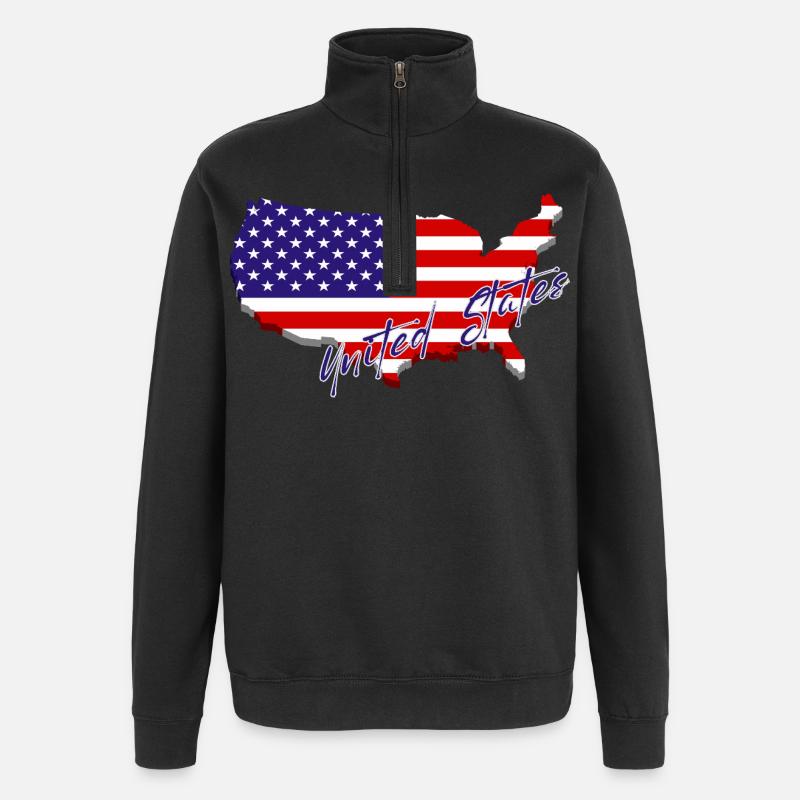 Carte des États-Unis, American Pride - Sweat à zip 1/4 - noir