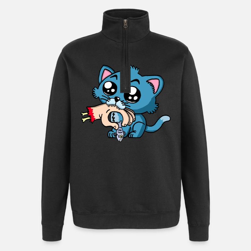 Das Kätzchen hat Hunger! - Quarter-Zip-Sweatshirt - Schwarz