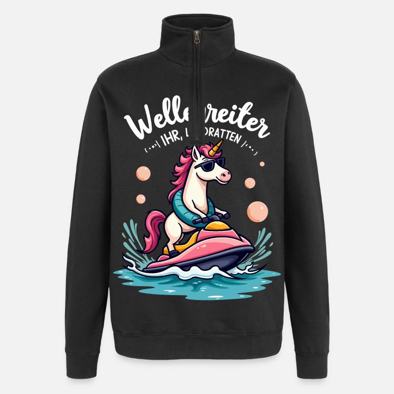 Pinker Einhorn Wellenreiter - Quarter-Zip-Sweatshirt - Schwarz