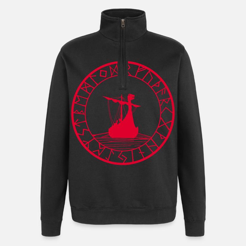 Rotes Wikinger-Langschiff und Kompass - Quarter-Zip-Sweatshirt - Schwarz