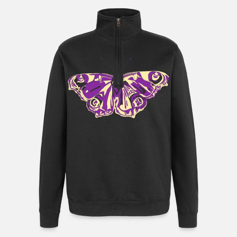 Papillon jaune violet - Sweat à zip 1/4 - noir