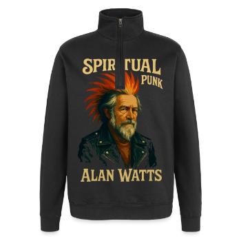 Spiritual Punk Alan Watts Shirt - Quarter-Zip Sweatshirt - black - Front - AI Model Female 172 light (172cm) & AI Model Male 178 dark (178cm)