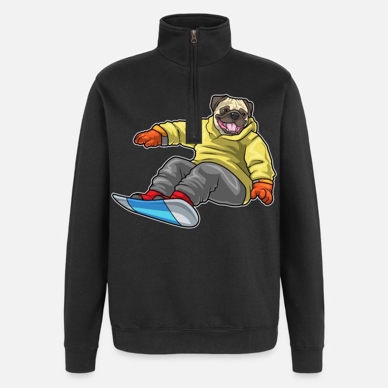 Pug Snowboarder Snowboard - Quarter-Zip Sweatshirt - black