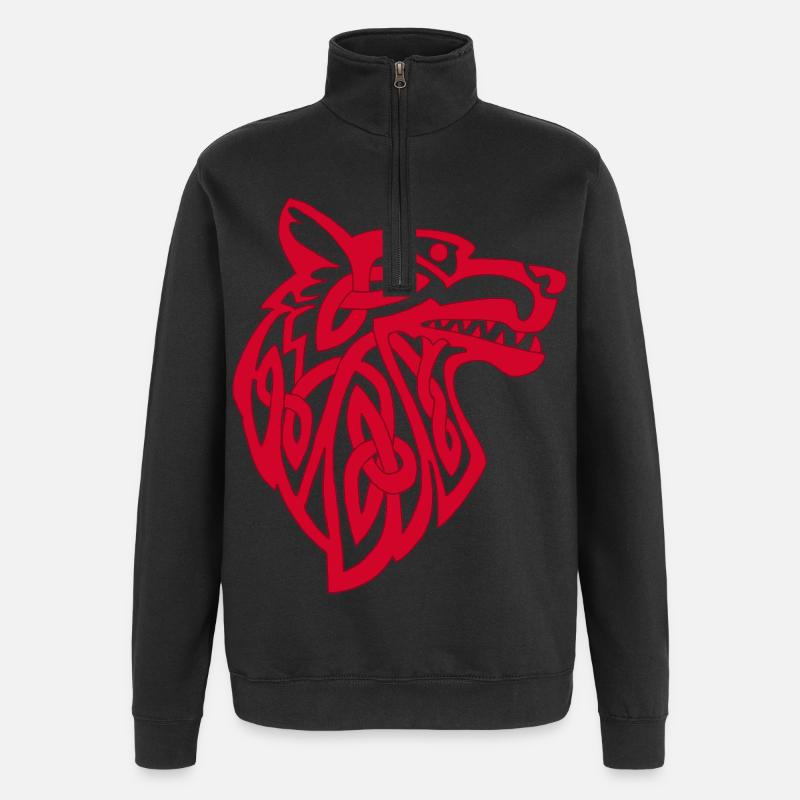 Wikinger Roter Wolf - Quarter-Zip-Sweatshirt - Schwarz
