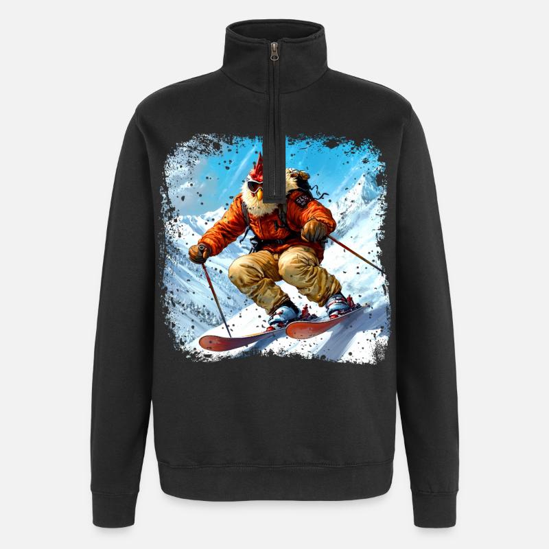 Ski Hühner - Quarter-Zip-Sweatshirt - Schwarz