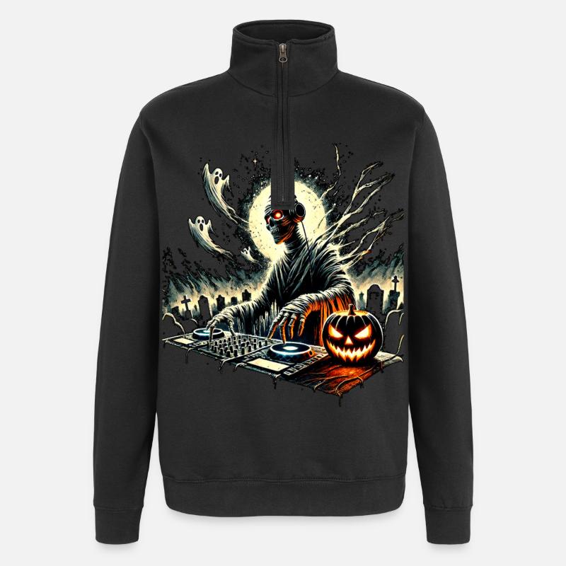 Halloween DJ Skull with Pumpkin - Quarter-Zip Sweatshirt - black