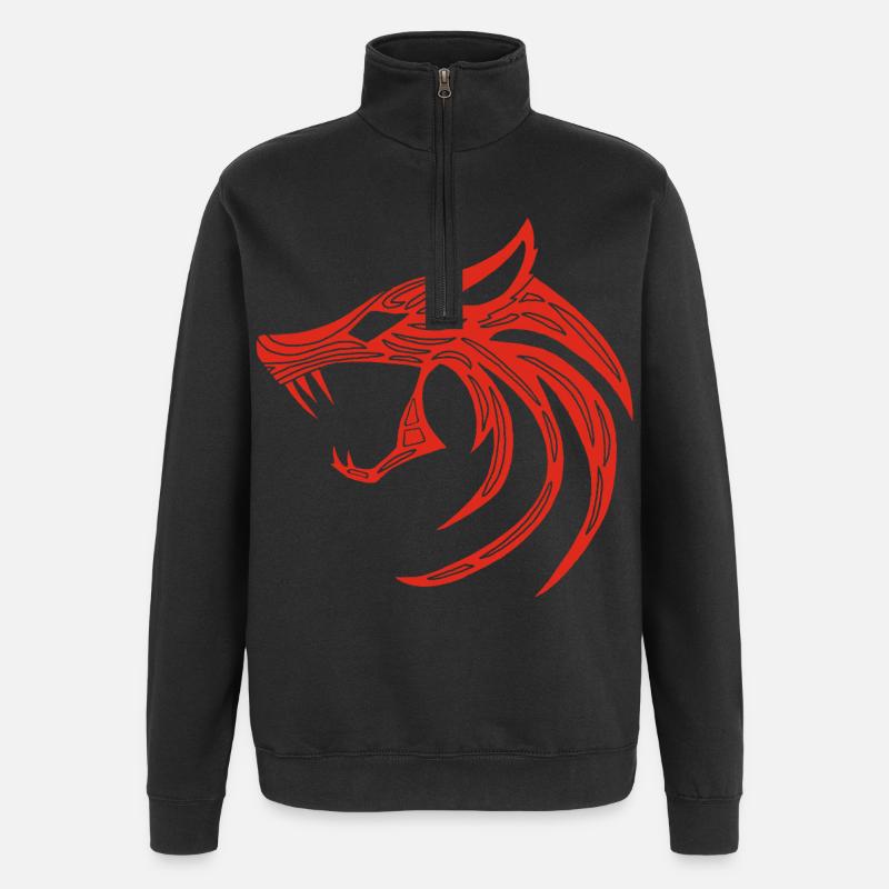 Roter Dämonischer Wolf - Quarter-Zip-Sweatshirt - Schwarz