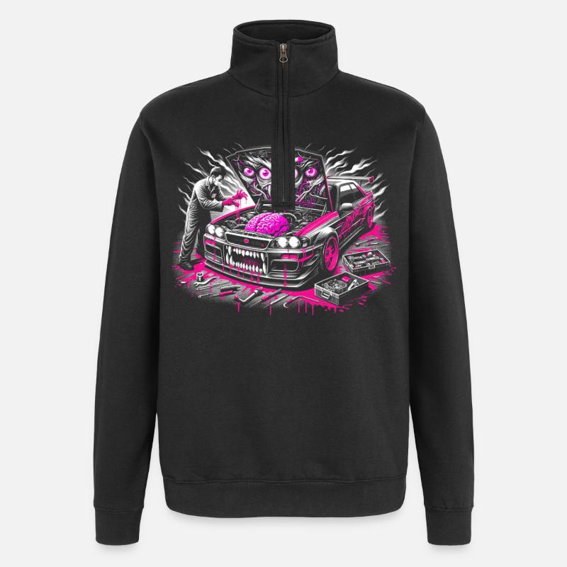 Neon Monster Car Graffiti Design - Quarter-Zip Sweatshirt - black