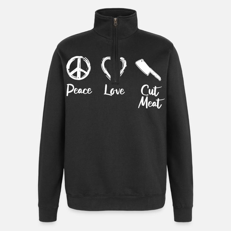 Peace Love Viande coupée - Sweat à zip 1/4 - noir