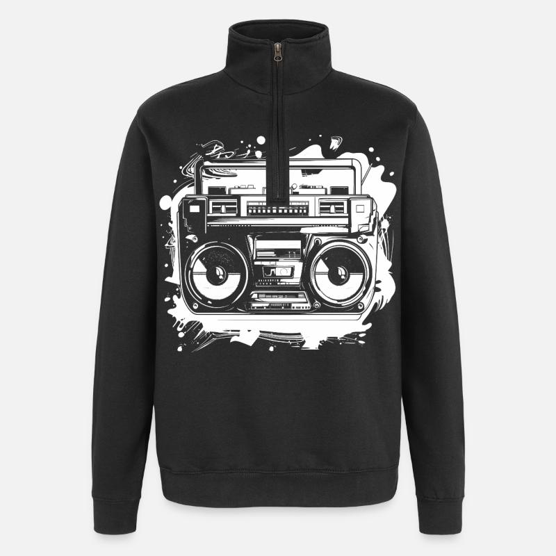 Dessin de musique hip hop - Sweat à zip 1/4 - noir