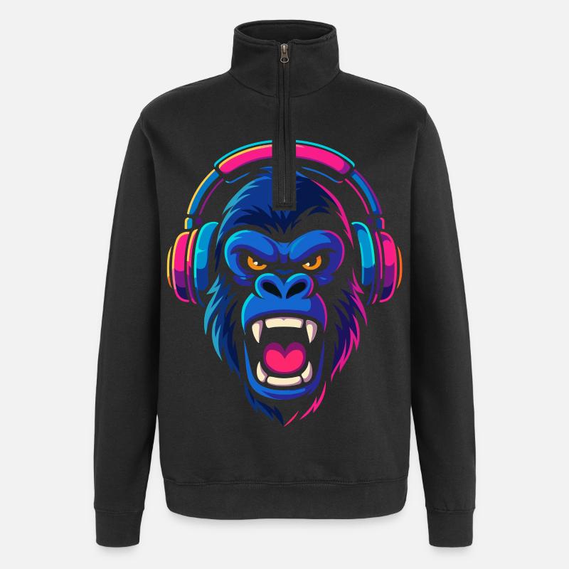 Neon Gorilla avec casque - Sweat à zip 1/4 - noir