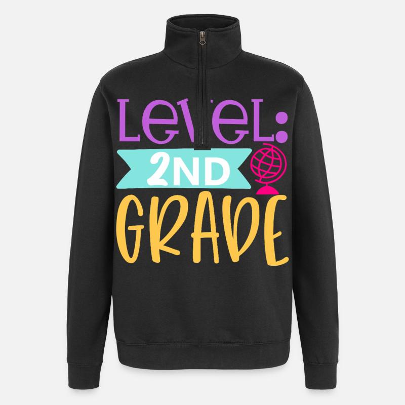 Level 2. Klasse Freigeschaltet - Schulanfang - Quarter-Zip-Sweatshirt - Schwarz