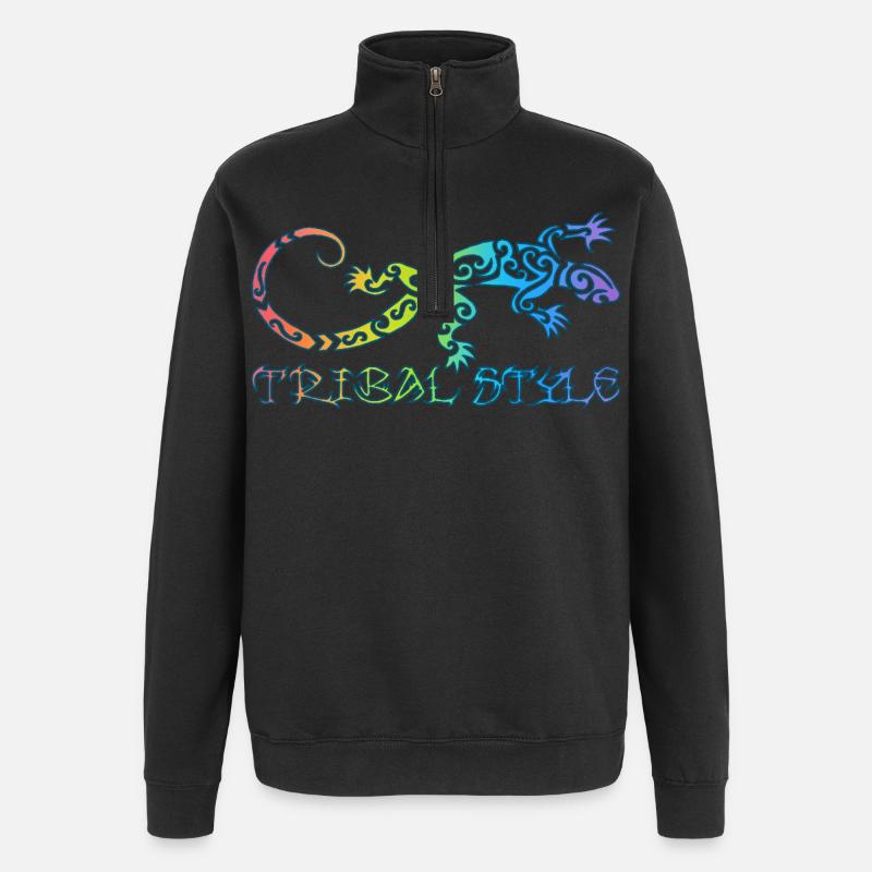Polynesian rainbow lizard - Quarter-Zip Sweatshirt - black