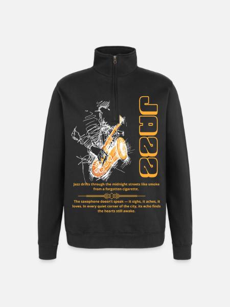Jazz drifts through the midnight streets like a dragon - Quarter-Zip Sweatshirt - black