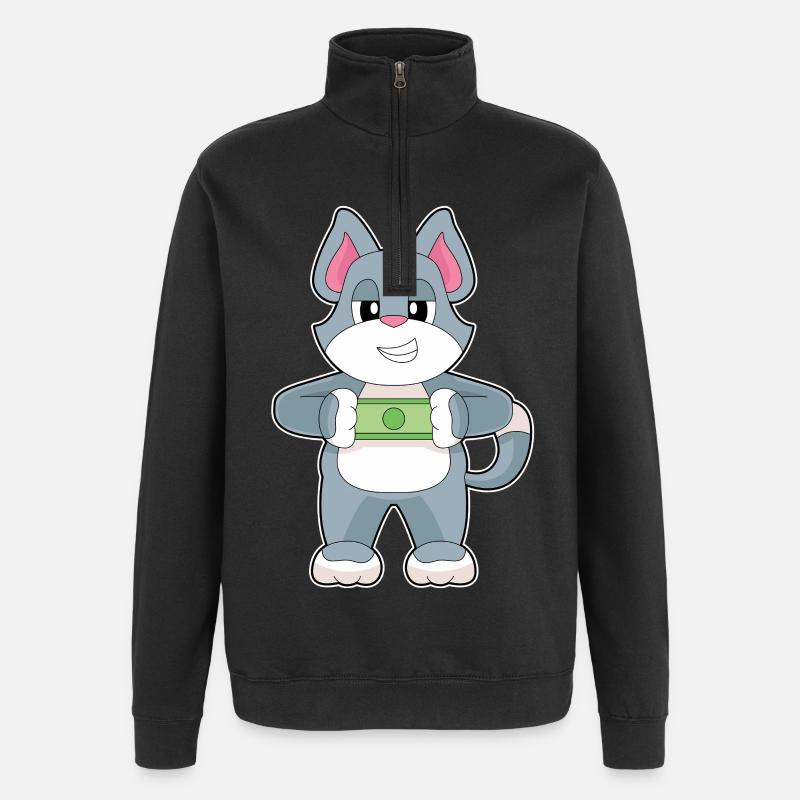 Billet de banque chat - Sweat à zip 1/4 - noir