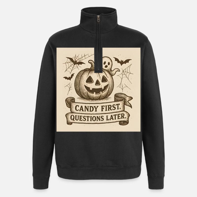 Halloween pumpkin with ghost and banner - Quarter-Zip Sweatshirt - black