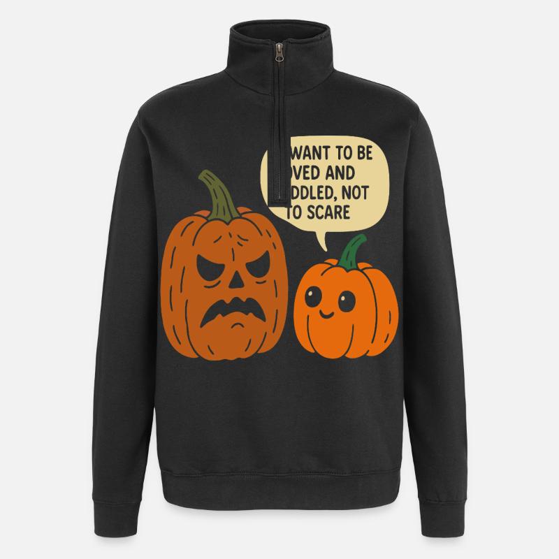 Duo de citrouilles d’Halloween câlins - Sweat à zip 1/4 - noir
