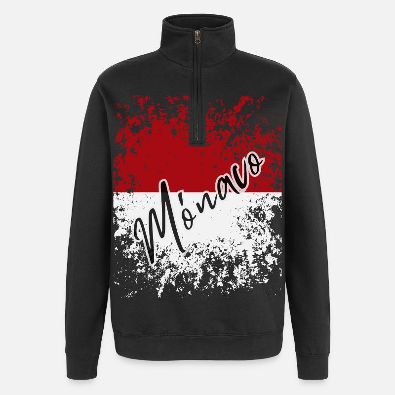 Monegaskische Flagge, ich liebe Monaco - Quarter-Zip-Sweatshirt - Schwarz