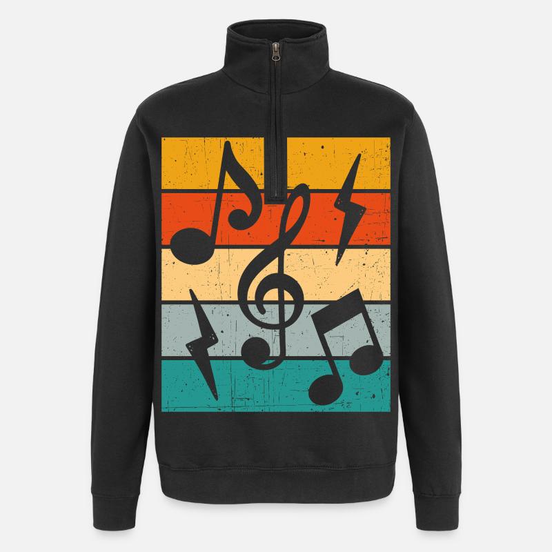 Notes de musique rétro - Sweat à zip 1/4 - noir
