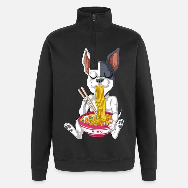 Mignon bouledogue français Noodle Slurp Ramen - Sweat à zip 1/4 - noir