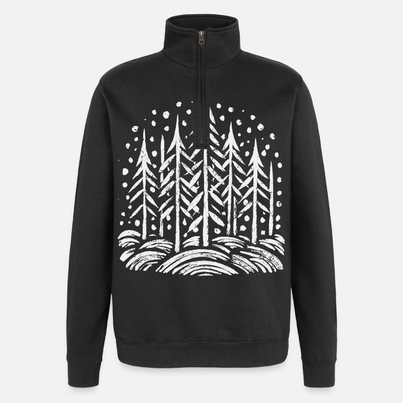Schneewald Baumdruck - Quarter-Zip-Sweatshirt - Schwarz