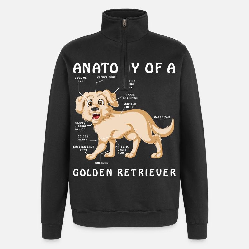 Illustration de l’anatomie d’un Golden Retriever - Sweat à zip 1/4 - noir