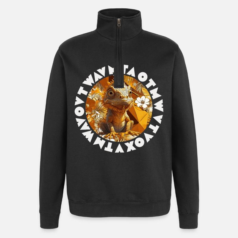 Caméléon Tropical Stylisé Exotique Graphique - Sweat à zip 1/4 - noir