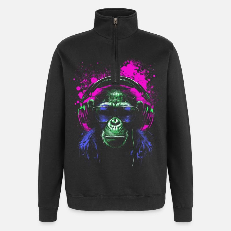 Schimpanse Psychedelischer Musiker - Quarter-Zip-Sweatshirt - Schwarz