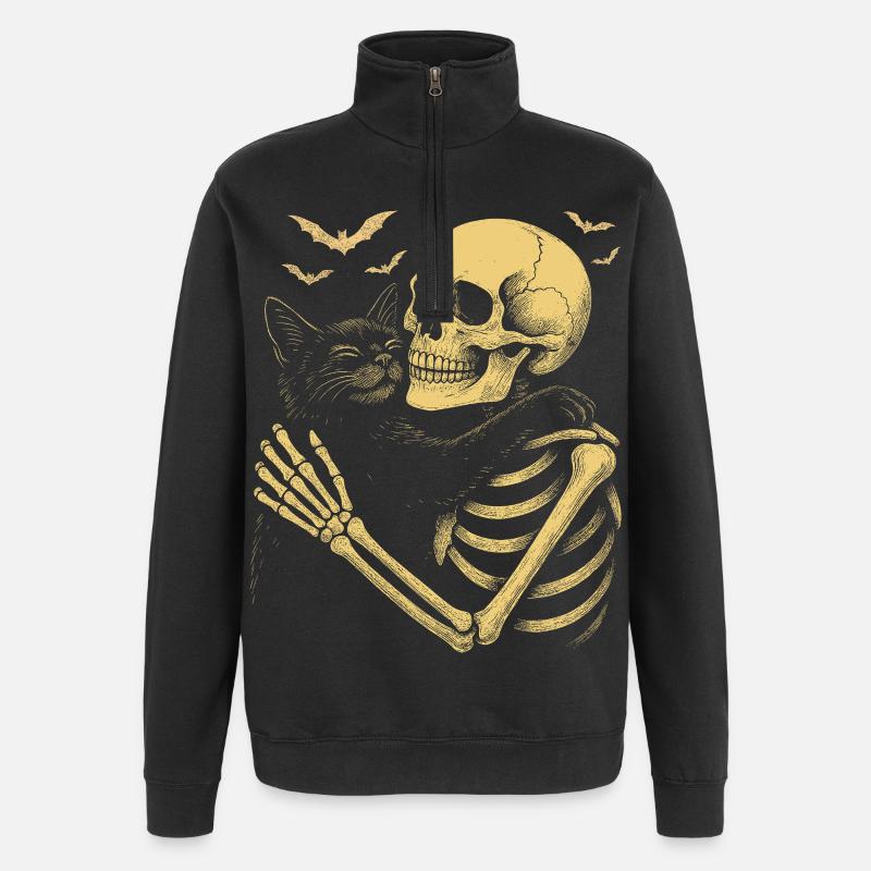 Halloween Cute Skeleton Cuddly Cat - Quarter-Zip Sweatshirt - black