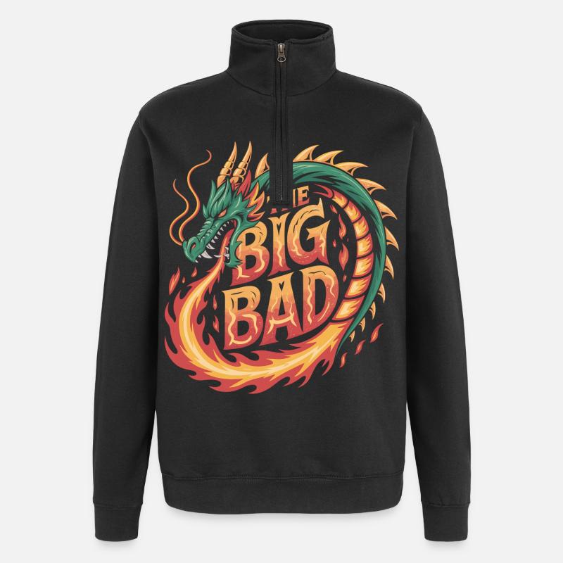 Drachen-Design mit Feuerschrift - Quarter-Zip-Sweatshirt - Schwarz