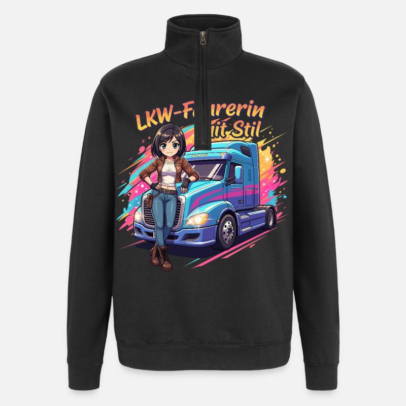 LKW-Fahrerin mit Stil - Quarter-Zip-Sweatshirt - Schwarz