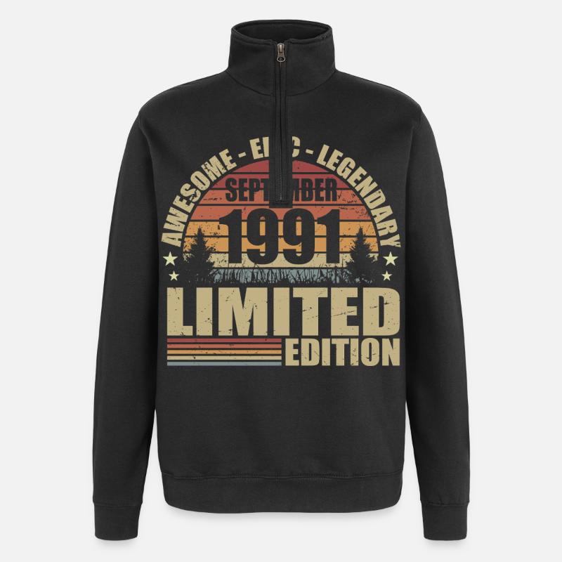 1991 septembre 1991 Anniversaire septembre 1991 - Sweat à zip 1/4 - noir