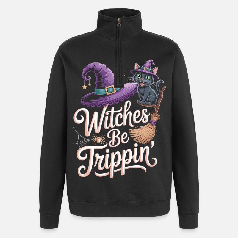 Magical witch with black cat - Quarter-Zip Sweatshirt - black