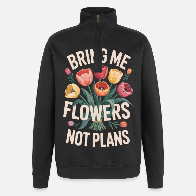 Blumenstrauß mit Wunschtext - Quarter-Zip-Sweatshirt - Schwarz