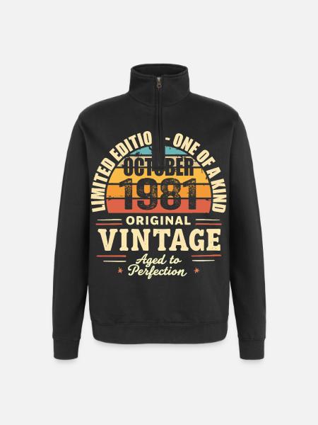 Retro October 1981 - birthday october 1981 - Quarter-Zip Sweatshirt - black
