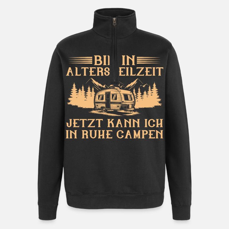 Bin in Altersteilzeit - Wohnwagen Camping Frührent - Quarter-Zip-Sweatshirt - Schwarz