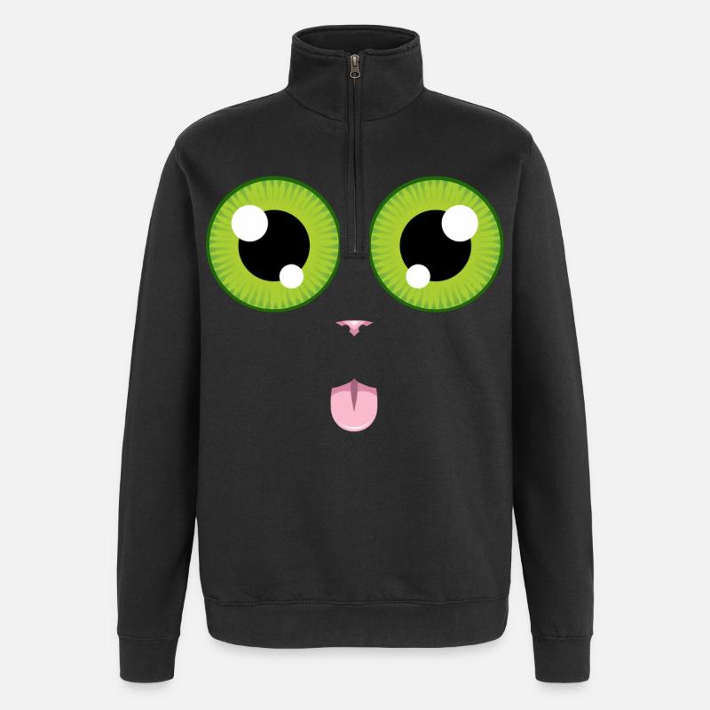 Le chat tire la langue - Sweat à zip 1/4 - noir
