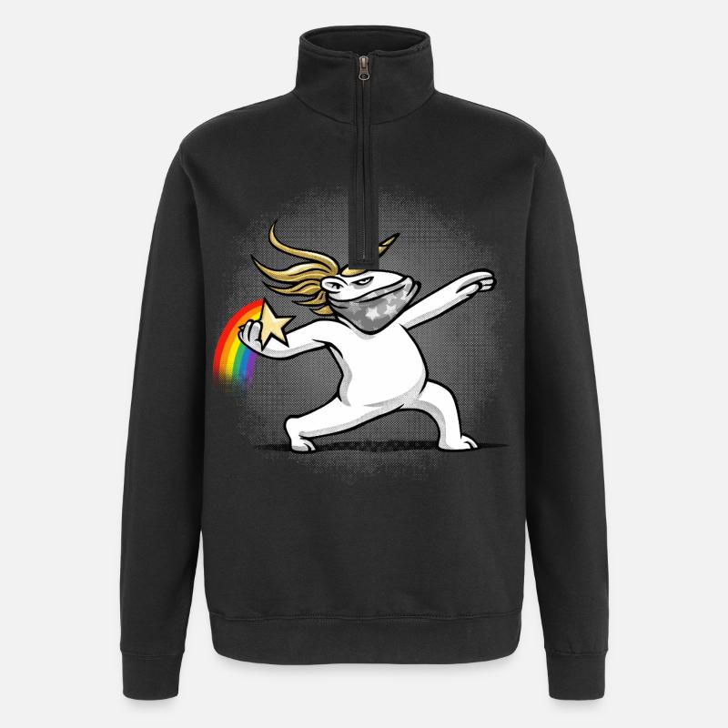 Einhorn wirft einen Regenbogen - Quarter-Zip-Sweatshirt - Schwarz