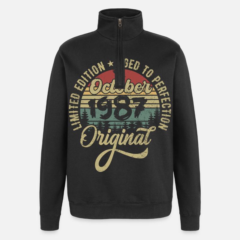 october 1987 anniversary october 1987 october - Quarter-Zip Sweatshirt - black