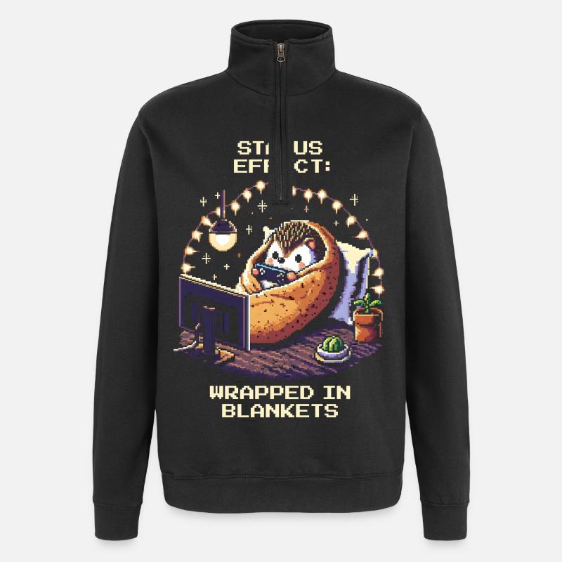 Status: Eingekuschelt in Decken - Quarter-Zip-Sweatshirt - Schwarz